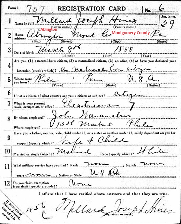 Millard Hines World War I Draft Registration