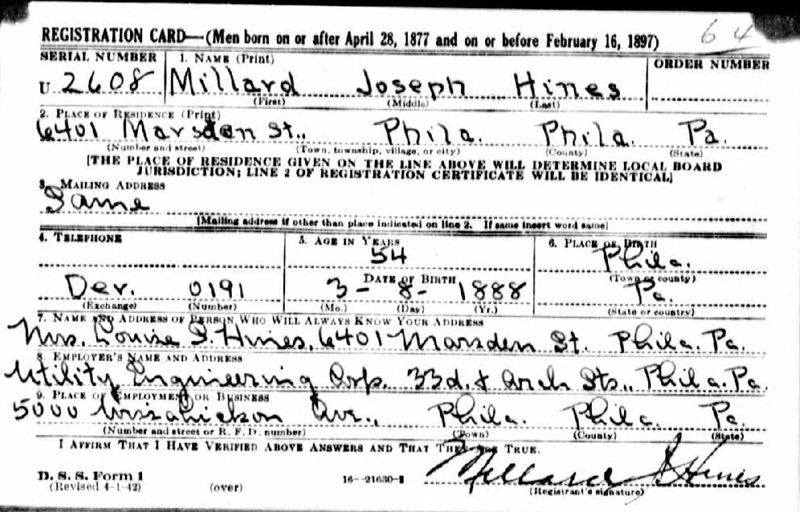 Millard Hines World War II Draft Registration