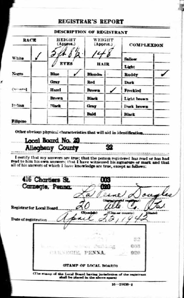 Millard Hines World War II Draft Registration