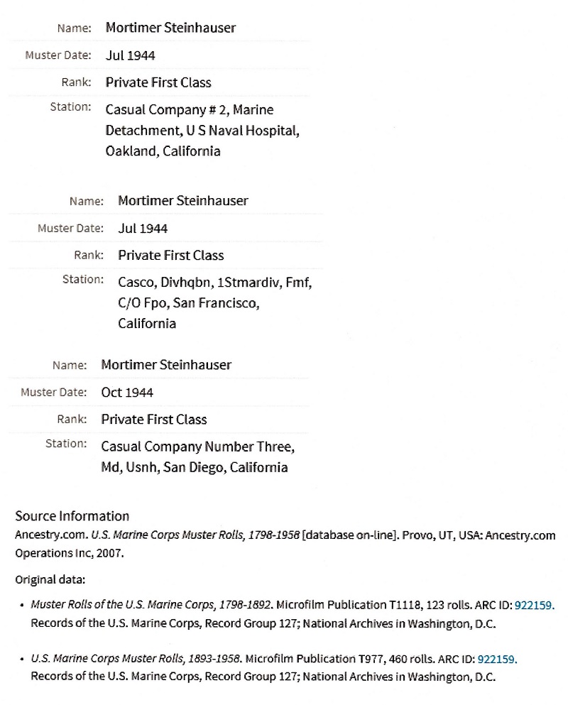 Mortimer Steinhauser Military Records