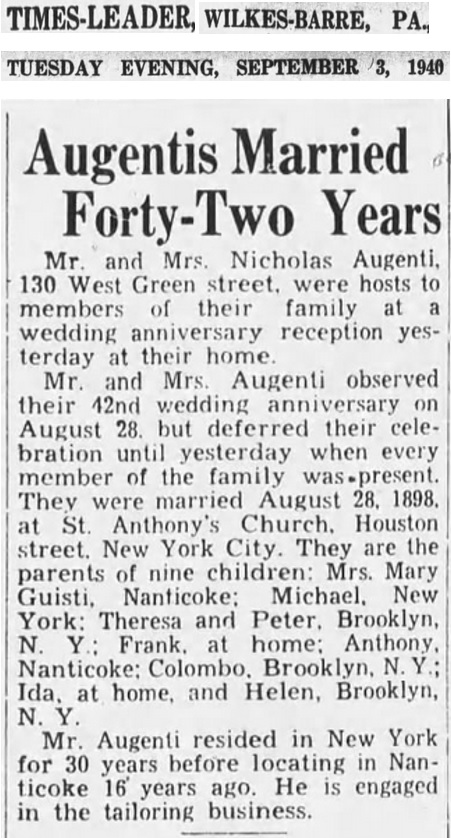 Nicholas Augenti and Maria Masterangelo Marriage Record