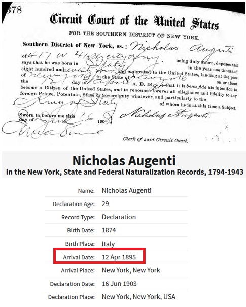 Nicholas Augenti Immigration Record