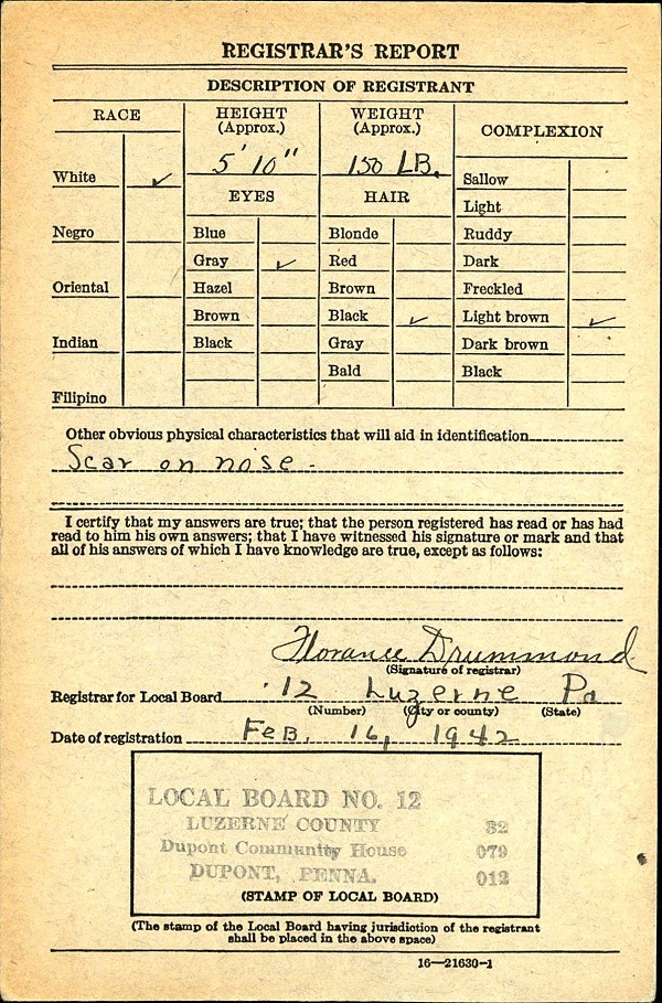 Nicholas DeMartino WW2 Draft Registration