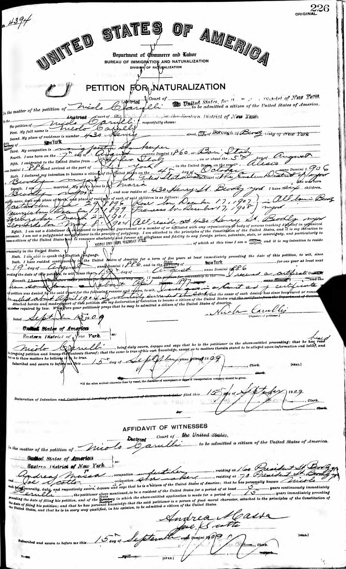 Nicolo Carulli Naturalization Record
