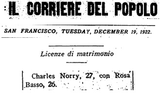 Charles Norry and Rose Basso Marriage License