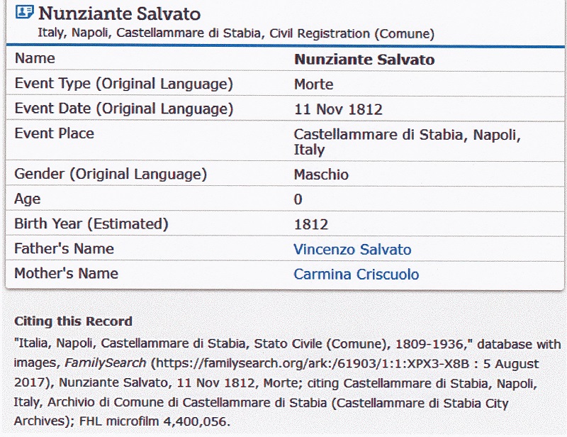 Nunziante Salvato Death Record