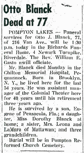 Otto Jean Blanck Obituary