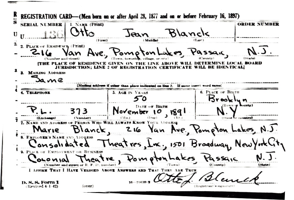 Otto J. Blanck Military Record