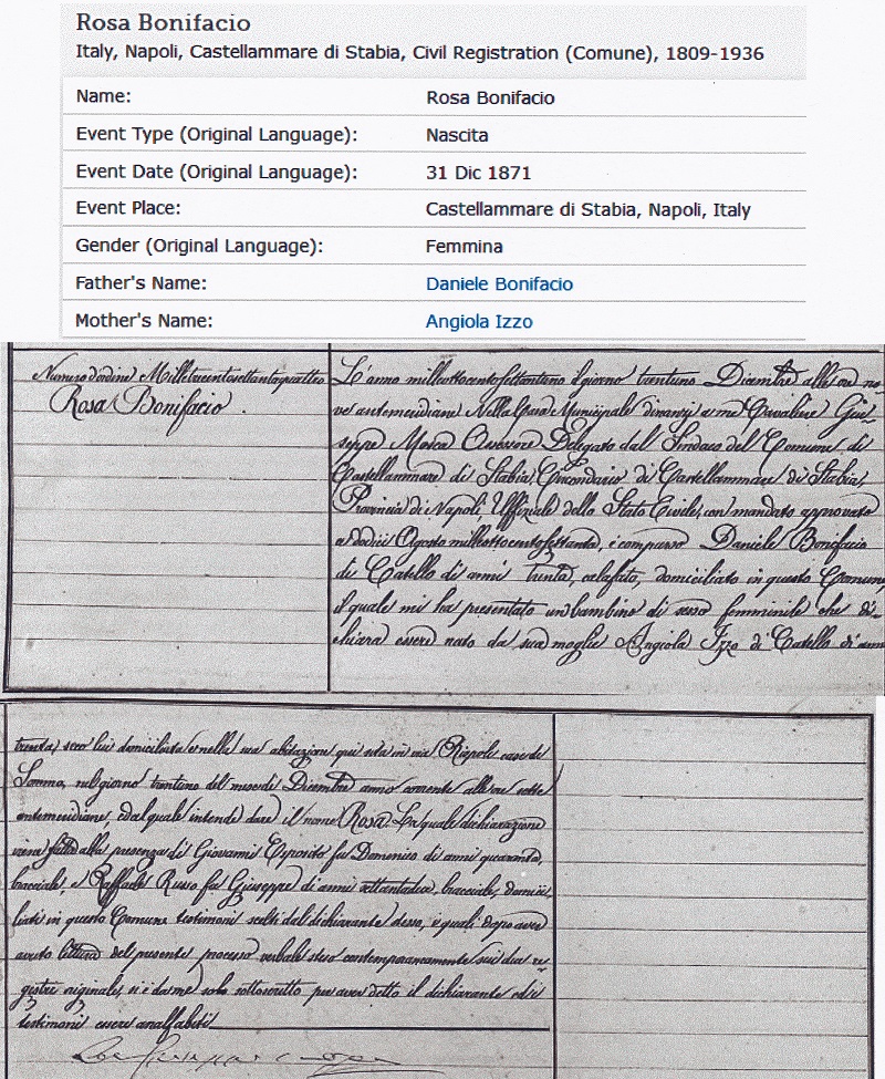 Palma Rosa Bonifacio Birth Record