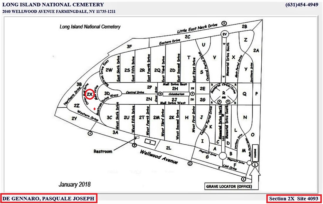 Pasquale and Corrine DeGennaro Grave location in Pinelawn National Cemetery