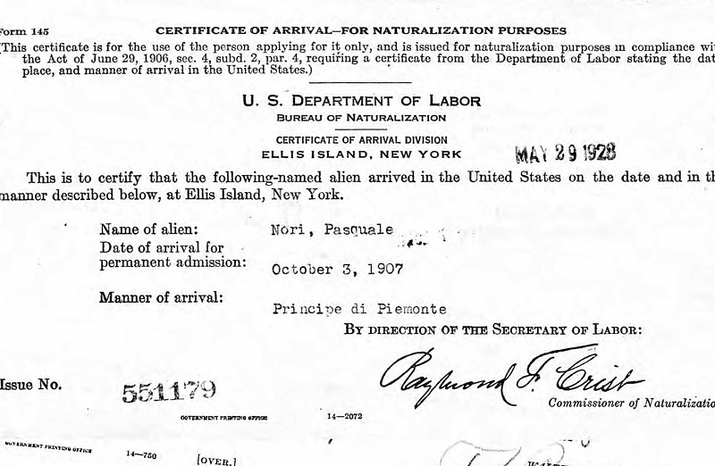 Pasquale Nori Naturalization Record