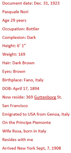 Pasquale Nori Naturalization Record