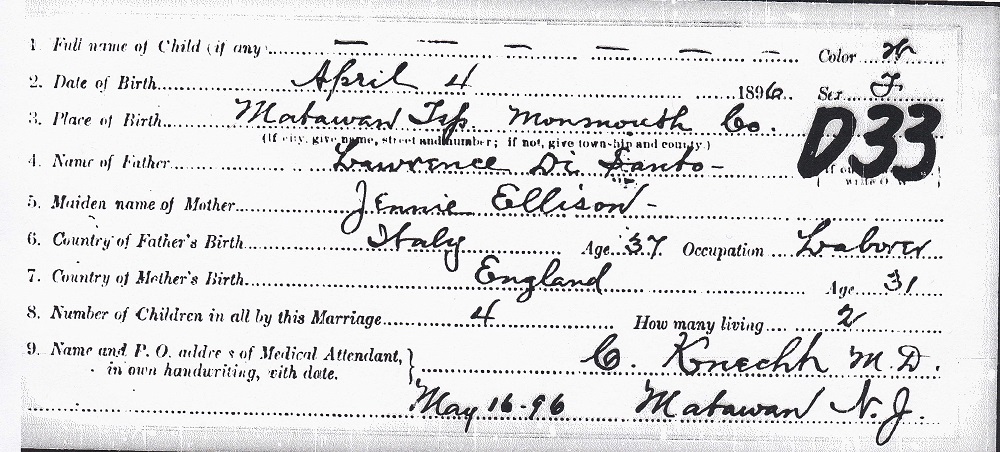 Pasqualine DiSanto Certificate Record
