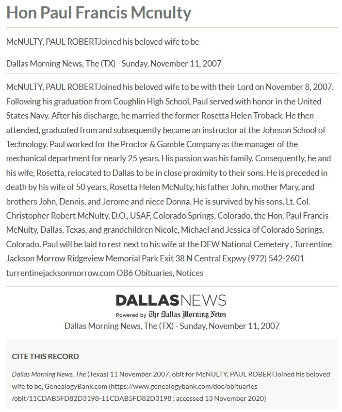 Paul McNulty Obituary