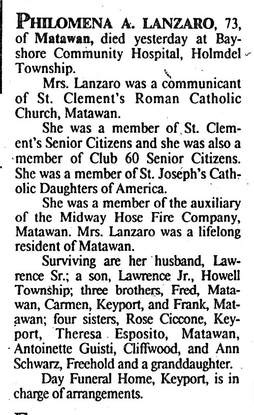 Philomena DellaPietro Lanzaro Obituary