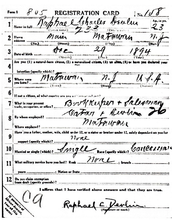 Raphael Charles Devlin Military Record