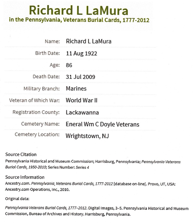 Richard L. LaMura Military Records
