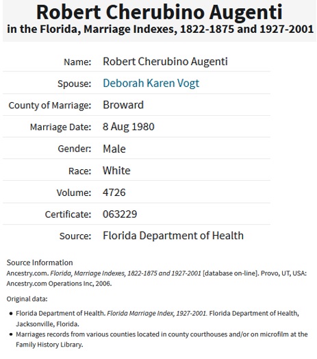 Robert Cherubino Augenti Marriage Record