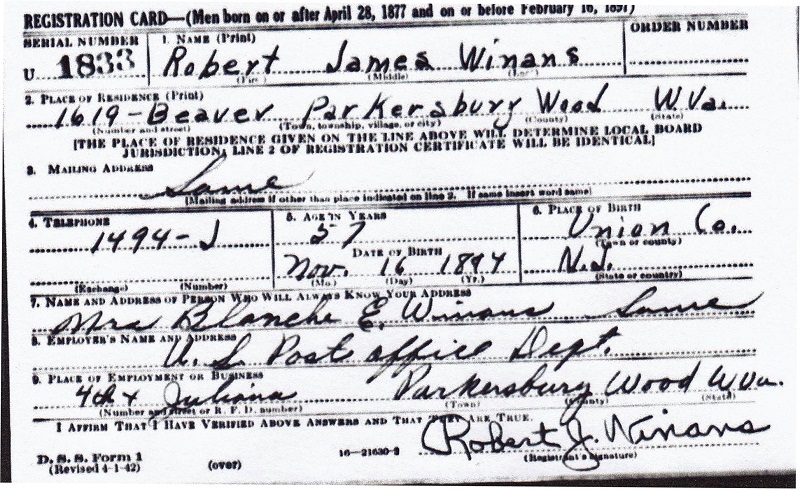 Robert J. Winans Sr. Military Record