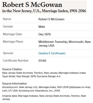 Gesine Pasch Grothusen Marriage to Robert McGowan 1976