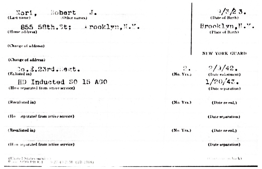 Robert J. Nori Military Records