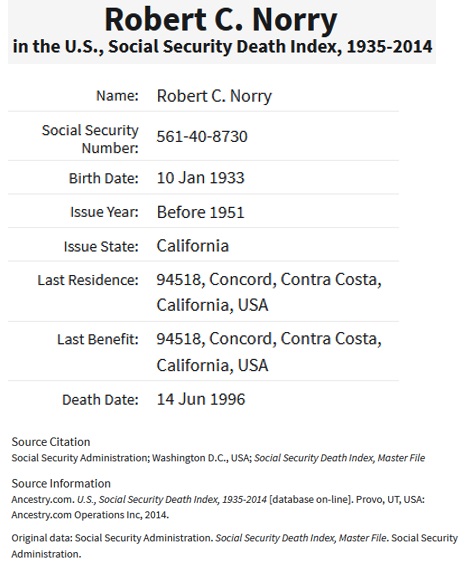 Robert Clement Norry SSDI