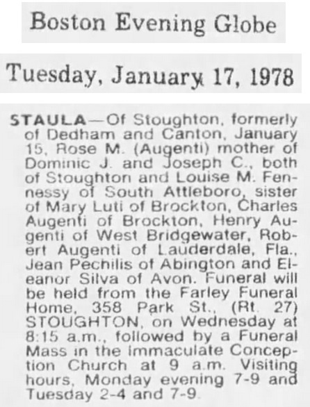 Rose Marie Augenti Staula Obituary