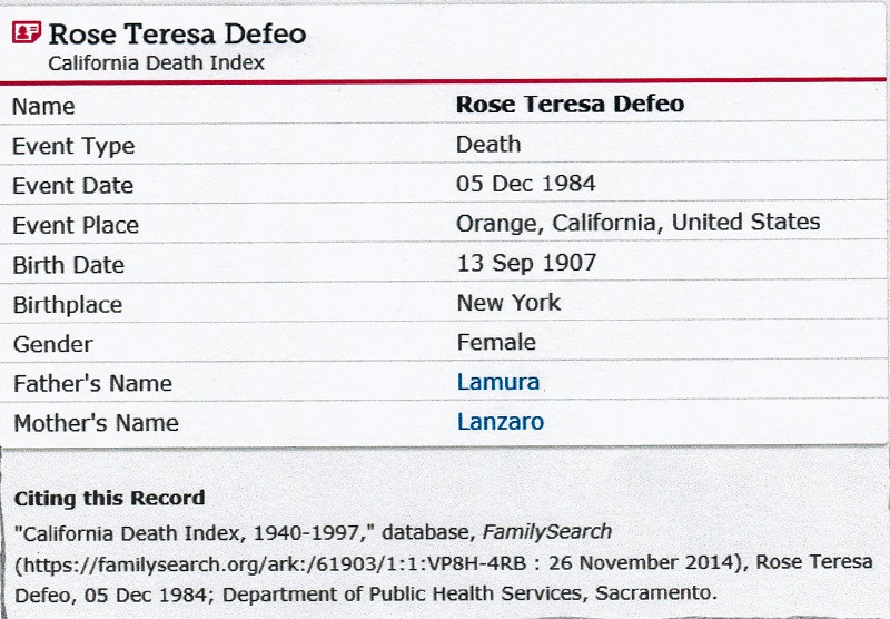 Rose Theresa LaMura De Feo