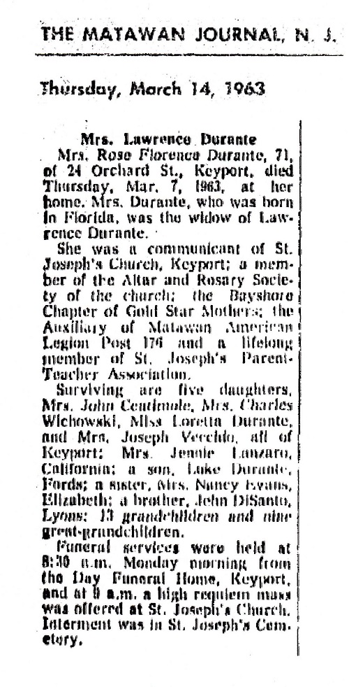 Rose F. (DiSanto) Durante Obituary