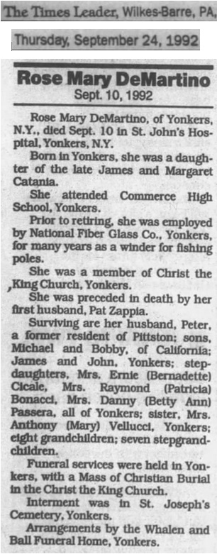 Rose Mary Catania DeMartino Obituary