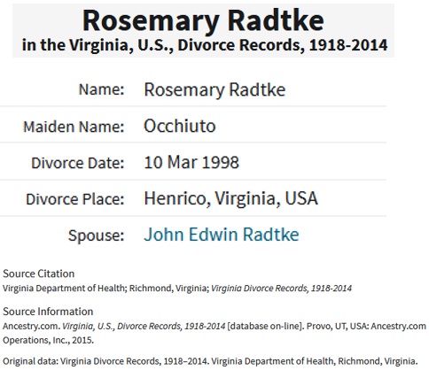 Rosemary Occhiato Divorce Record