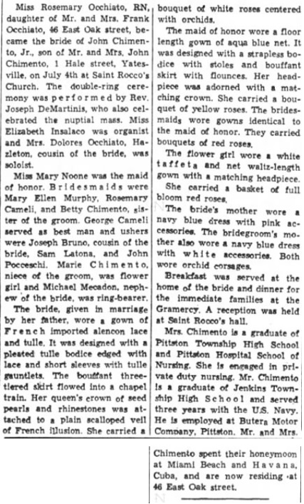 Rosemary Occhiato Marriage Record