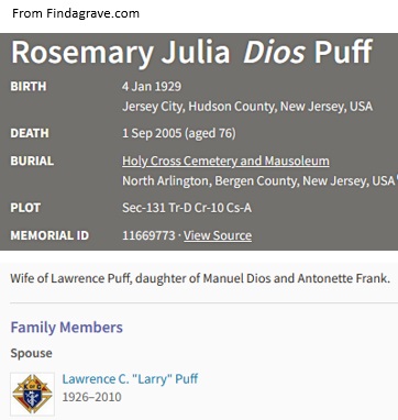 Rosemary Dios Puff Cemetery Record