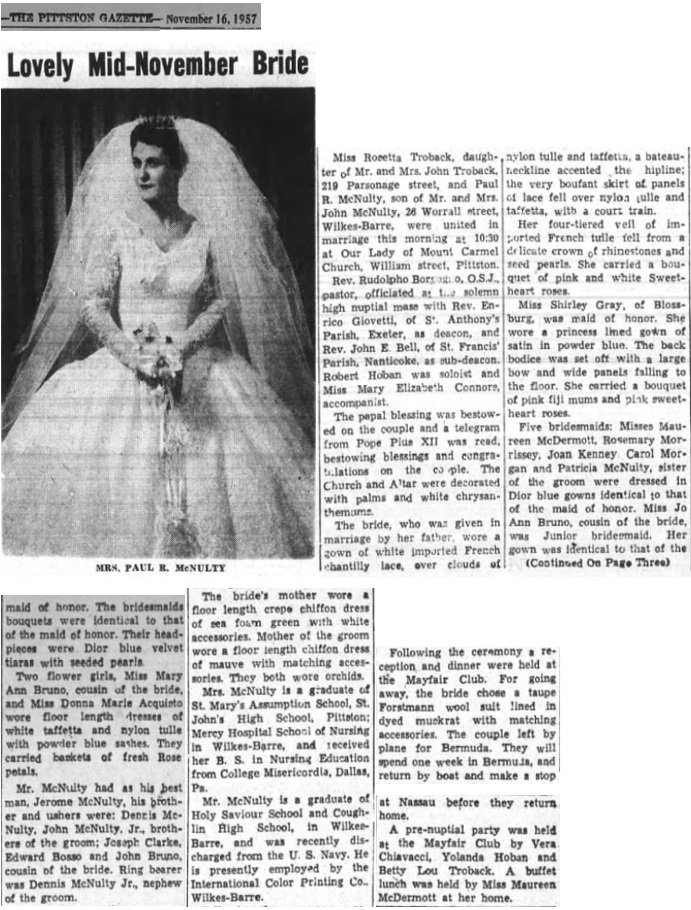 Rosetta Troback and Paul McNulty Marriage