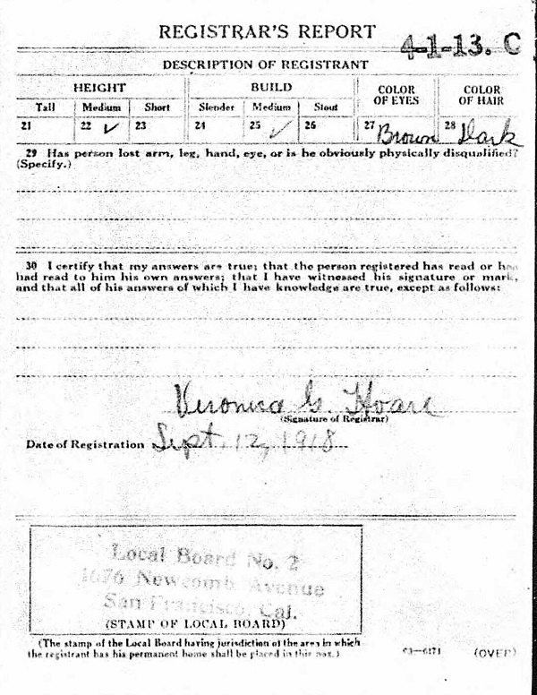 Sallustio Augusto Domicilio WW I Draft Registration