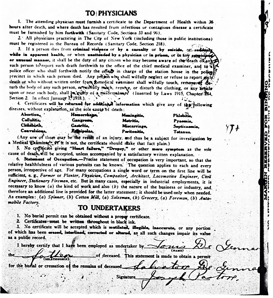 Salvatore DeGennaro Death Certificate