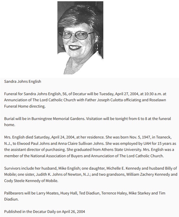 Sandra Johns English Obituary