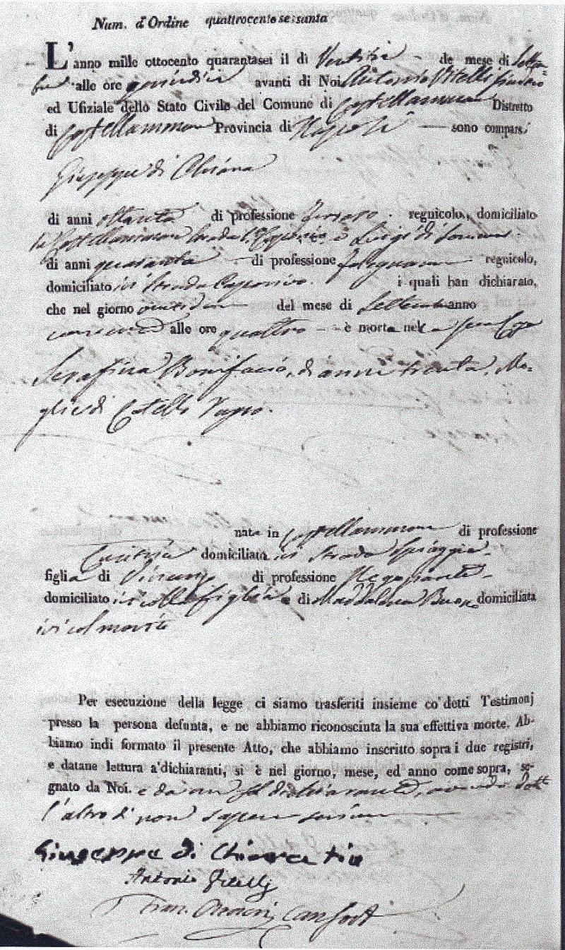 Serafina Bonifacio Death Record