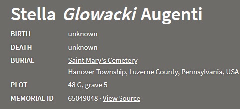 Stella Glowacki Augenti Cemetery Record