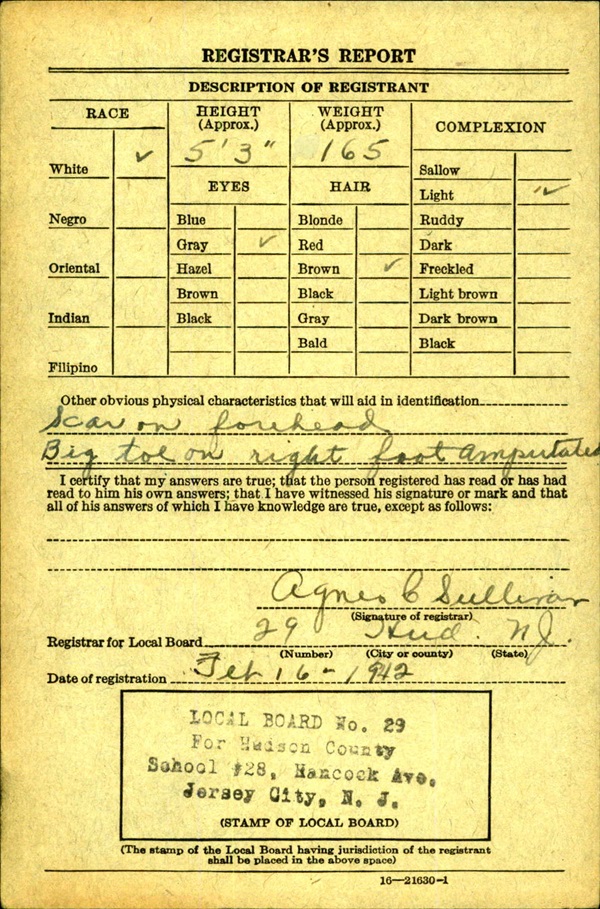 Stephen Puff WW2 Draft Registration