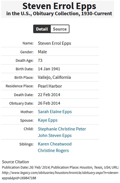 Steven Errol Epps Death Record