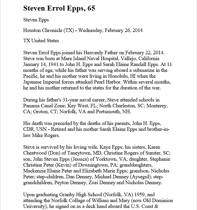 Steven Errol Epps Obituary