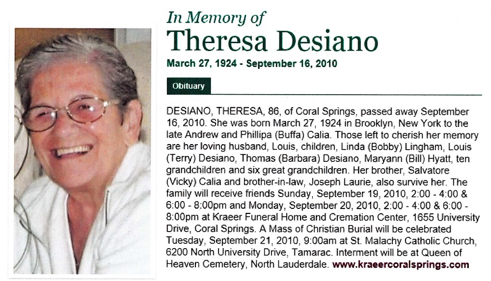 Theresa Calia Desiano Obituary