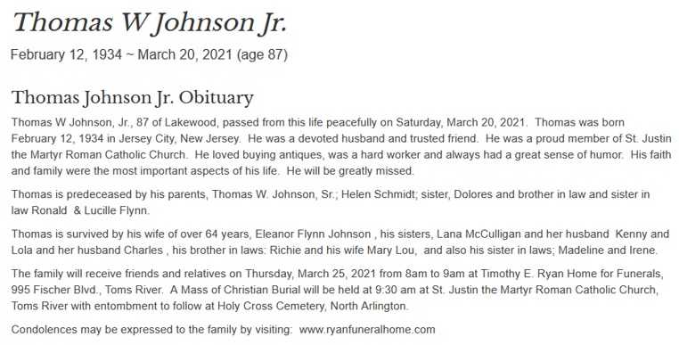 Thomas W. Johnson, Jr. Obituary
