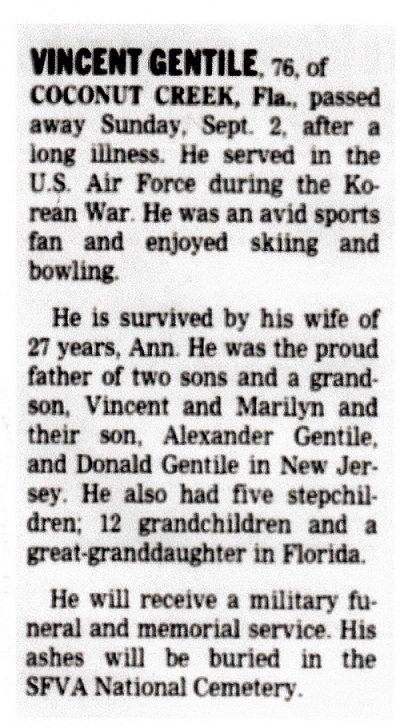 Vincent Gentile Sr. Obituary