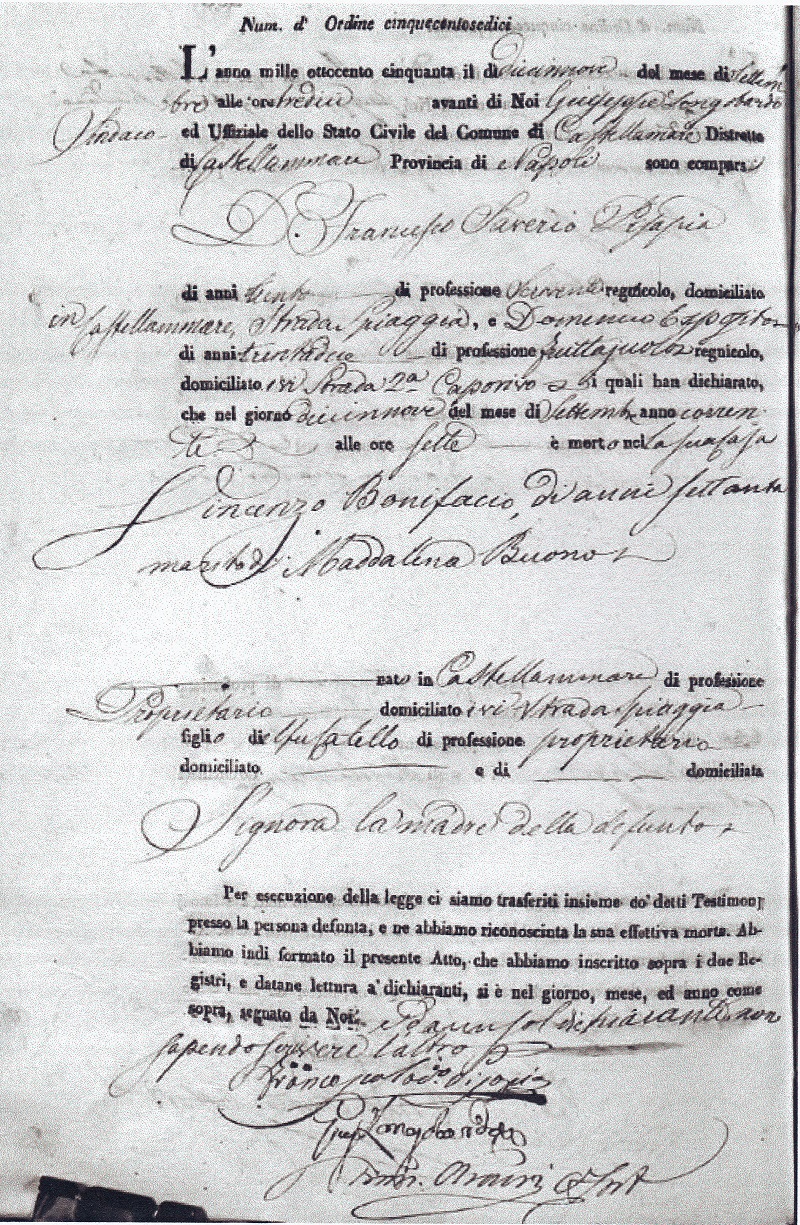 Vincenzo Bonifacio Death Record