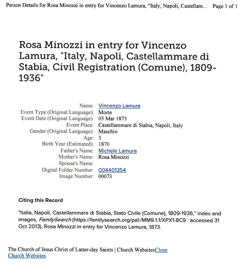 Vincenzo LaMura Death Record