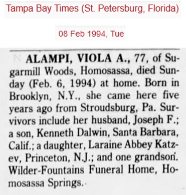 Viola Anne Johnson Alampi Obituary