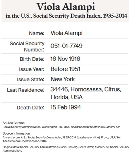 Viola Anne Johnson Alampi SSDI