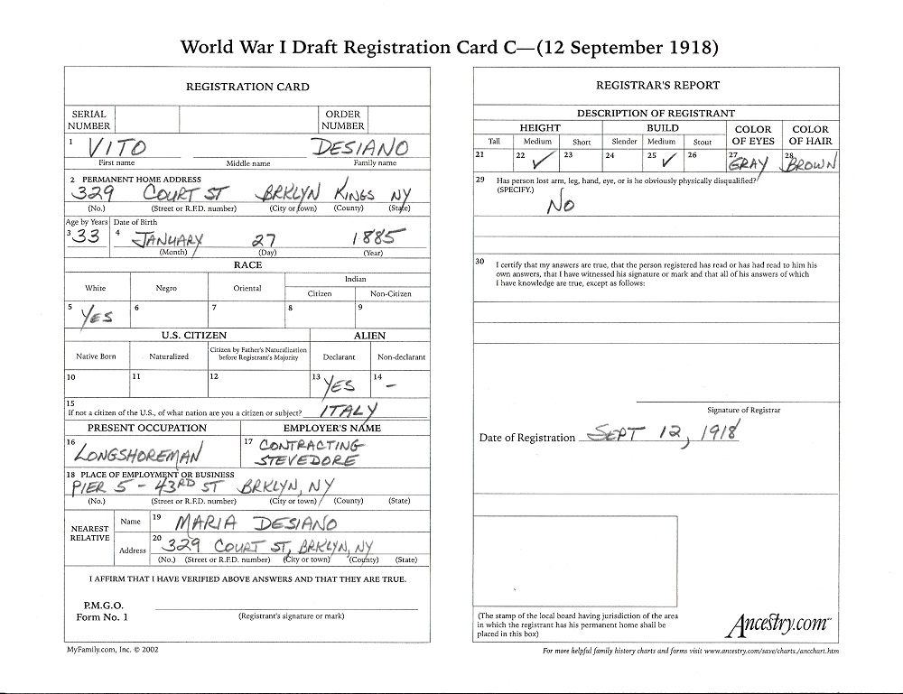 Vito Mario Desiano Military Record